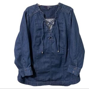 Women’s Plus Size Denim Shirt Top Size 24W by DENIM 24/7 Pullover Lace Up Front